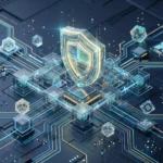 Cryptographic shield and blockchain nodes illustrating provably fair algorithms and smart contract RNG verification